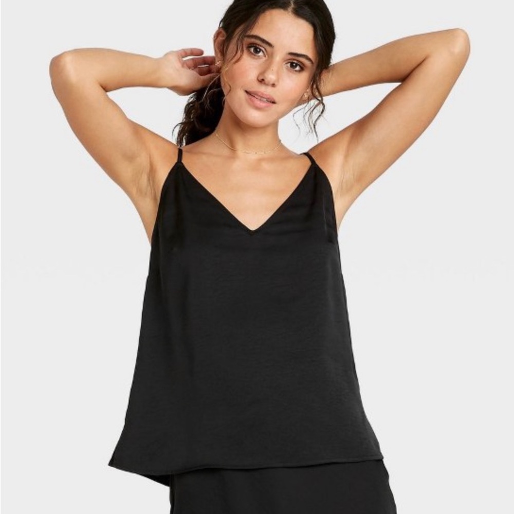a new day Silky Black Camisole EUC